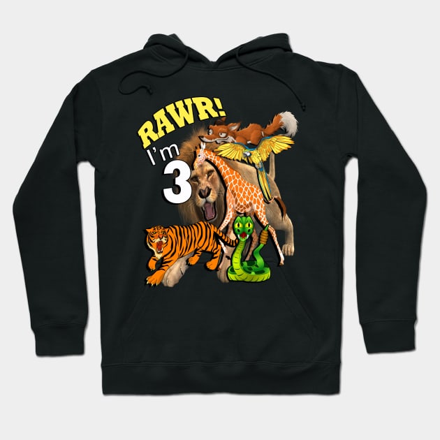 Birthday 3 Year Old Graphic Design Rawr I'm 3 Jungle Safari Hoodie by tamdevo1